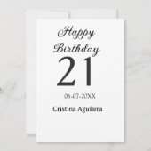 21歳の誕生日おめでとう シンプルな太字の名前入り 招待状 (裏面)