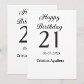 21歳の誕生日おめでとう シンプルな太字の名前入り 招待状 (正面/裏面)
