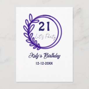 21歳の誕生日おめでとう パープルフラワーリングサークル ポストカード