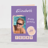 21歳の誕生日おめでとう ピーチパープルの写真入り カード (正面)