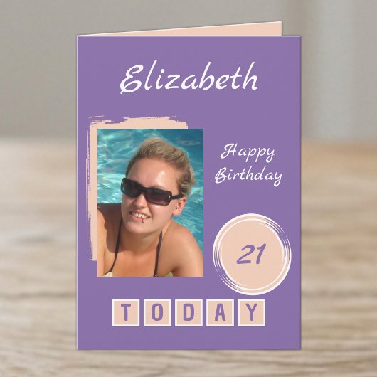 21歳の誕生日おめでとう ピーチパープルの写真入り カード