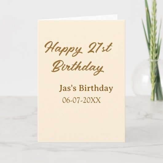 21歳の誕生日おめでとう ブラウン パステル イエロー 名前 日付  カード (正面)