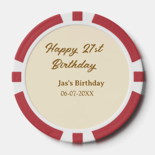 21歳の誕生日おめでとう ブラウン パステル イエロー 名前 日付 ポーカーチップ