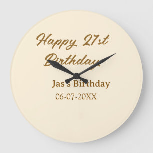21歳の誕生日おめでとう ブラウン パステル イエロー 名前 日付 ラージ壁時計