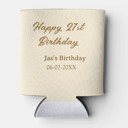 21歳の誕生日おめでとう ブラウン パステル イエロー 名前 日付  缶クーラー (正面)
