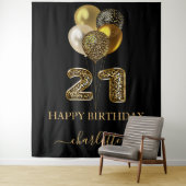 21歳の誕生日おめでとう！ブラックゴールドのレオパード、名前のスクリプト タペストリー (インサイチュ)