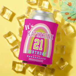 21歳の誕生日おめでとう ホットピンク レインボー 缶クーラー