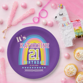21歳の誕生日おめでとう レインボー パープル ペーパープレート