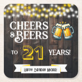 21歳の誕生日おめでとう レトロな乾杯ビール スクエアペーパーコースター (正面)