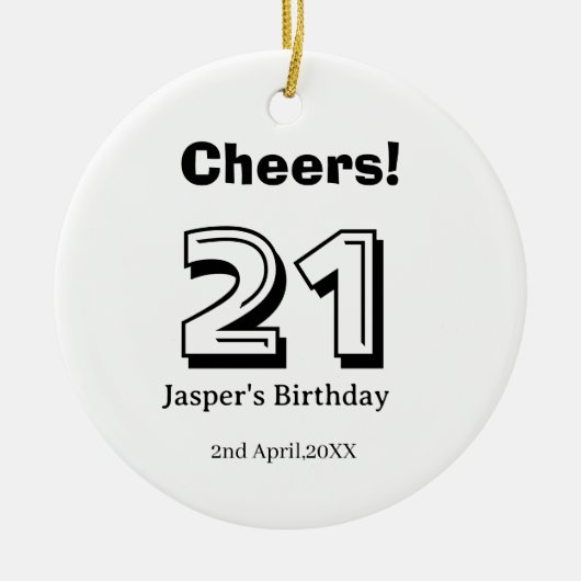 21歳の誕生日おめでとう 名前入り ギフト 男の子 男性 太字 セラミックオーナメント (正面)