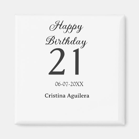 21歳の誕生日おめでとう 太字 シンプル 名前入り マグネット (正面)