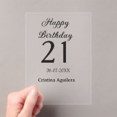 21歳の誕生日おめでとう 太字 シンプル 名前入り ミニマル アクリル招待状 (インサイチュ (ポータブル))