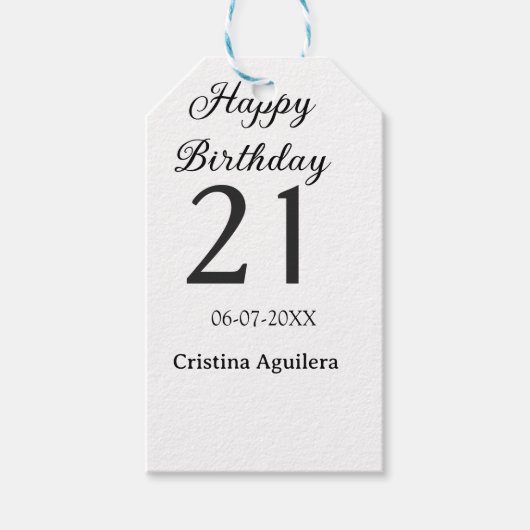 21歳の誕生日おめでとう 太字 シンプル 名前入り ミニマル ギフトタグ (正面)