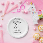 21歳の誕生日おめでとう 太字 シンプル 名前入り ミニマル ペーパープレート (パーティー)