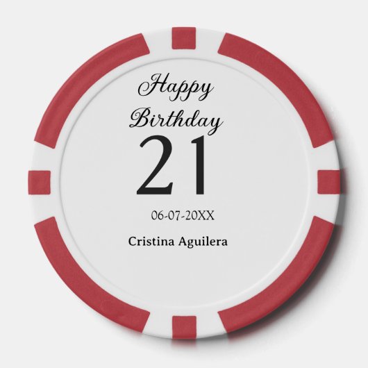 21歳の誕生日おめでとう 太字 シンプル 名前入り ミニマル ポーカーチップ (正面)