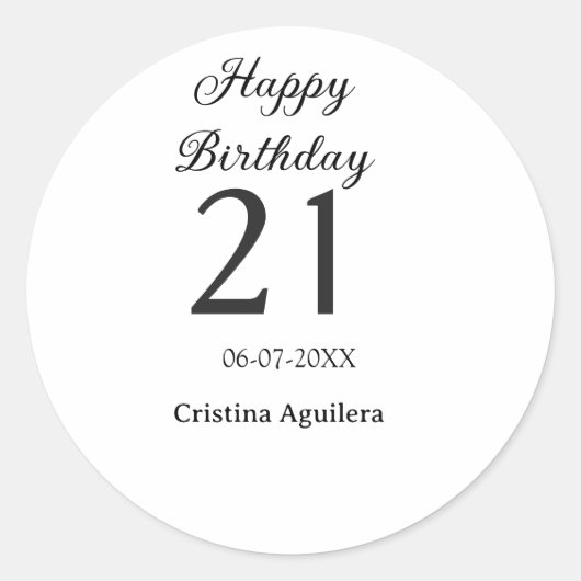 21歳の誕生日おめでとう 太字 シンプル 名前入り ミニマル ラウンドシール (正面)