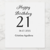 21歳の誕生日おめでとう 太字 シンプル 名前入り ミニマル ワインラベル (シングルラベル)