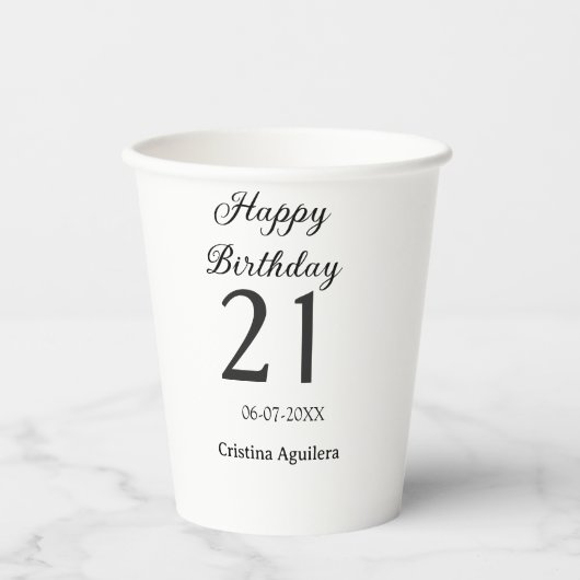 21歳の誕生日おめでとう 太字 シンプル 名前入り ミニマル 紙コップ (正面)