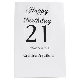 21歳の誕生日おめでとう 太字 シンプル 名前 ミニマム ミディアムペーパーバッグ