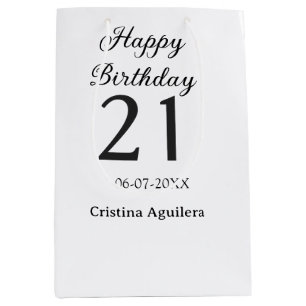 21歳の誕生日おめでとう 太字 シンプル 名前 ミニマム ミディアムペーパーバッグ