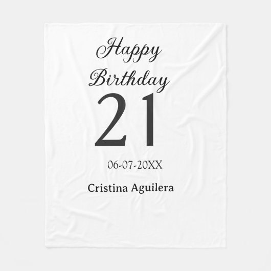 21歳の誕生日おめでとう 太字 シンプル 名前 名入れ フリースブランケット (正面)