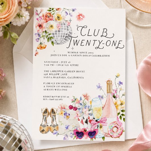 21歳の誕生日おめでとう | Club Twenty-One Garden Disco 招待状