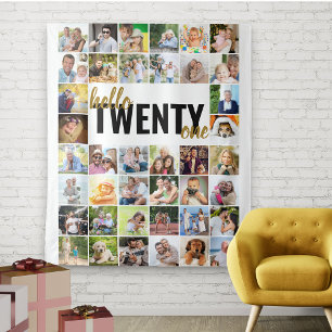 21歳の誕生日おめでとう Twenty One 40枚の写真コラージュ タペストリー
