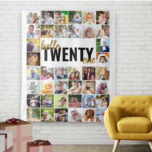 21歳の誕生日おめでとう Twenty One 40枚の写真コラージュ タペストリー