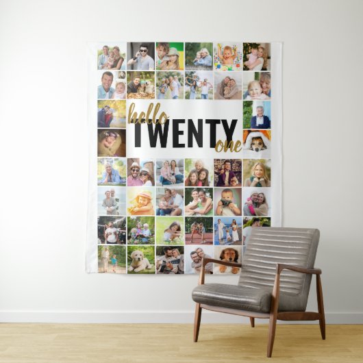 21歳の誕生日おめでとう Twenty One 40枚の写真コラージュ タペストリー (インサイチュ)