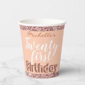 21歳の誕生日おもしろいバラ金ゴールドグリッター 紙コップ (正面)