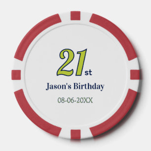 21歳の誕生日お名前とイエロー ブルー グリーンの太字文字 ポーカーチップ