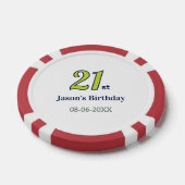 21歳の誕生日お名前とイエロー ブルー グリーンの太字文字 ポーカーチップ (シングル)