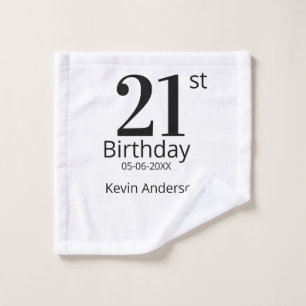 21歳の誕生日お名前+日付+シンプルなデザインの男性・男の子向け ウォッシュタオル