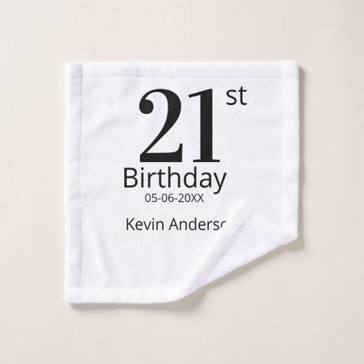 21歳の誕生日お名前+日付+シンプルなデザインの男性・男の子向け ウォッシュタオル (ウォッシュタオル)