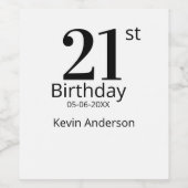 21歳の誕生日お名前+日付+シンプルなデザインの男性・男の子向け ワインラベル (シングルラベル)