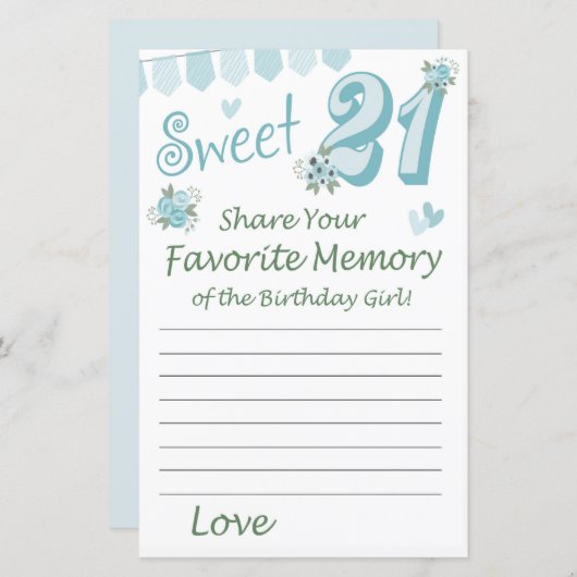 21歳の誕生日お気に入りの誕生日女の子の思い出 (正面/裏面)