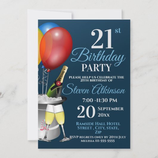 21歳の誕生日お祝いきらめくワインパーティー 招待状 (正面)