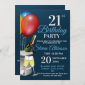 21歳の誕生日お祝いきらめくワインパーティー 招待状 (正面/裏面)