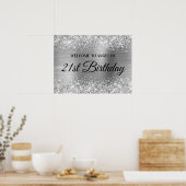 21歳の誕生日お祝いシルバーグリッター&ホイル ウェルカムサイン ポスター (キッチン)