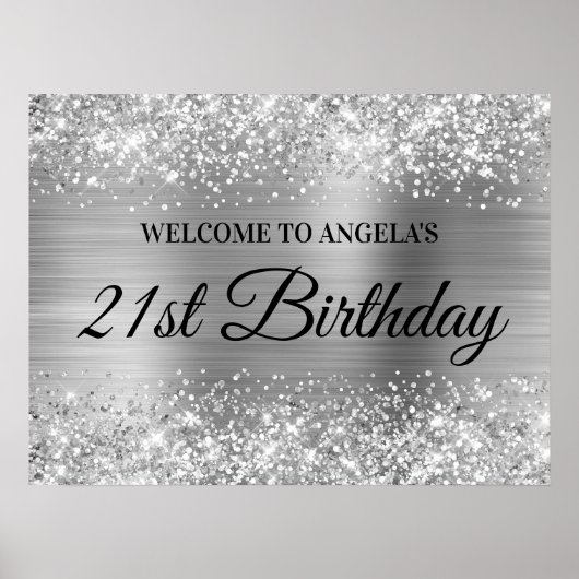 21歳の誕生日お祝いシルバーグリッター&ホイル ウェルカムサイン ポスター (正面)