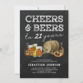 21歳の誕生日お祝い招待状 Cheers and Beers 招待状 (正面)