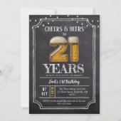 21歳の誕生日お祝い招待状 Cheers & Beers メンズ 招待状 (正面)