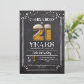 21歳の誕生日お祝い招待状 Cheers & Beers メンズ 招待状 (スタンド正面)