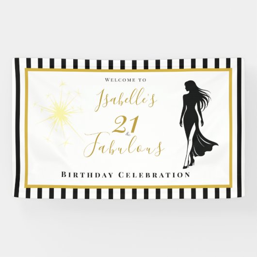 21歳の誕生日お祝い 黒とゴールドのバナー 横断幕 (横)