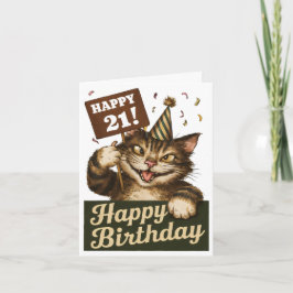 21歳の誕生日かわいいおもしろい猫ヴィンテージ カード