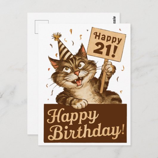 21歳の誕生日かわいいおもしろい猫ヴィンテージ ポストカード (正面/裏面)