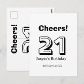 21歳の誕生日にお名前を大胆な文字で入れたギフト ポストカード (正面/裏面)
