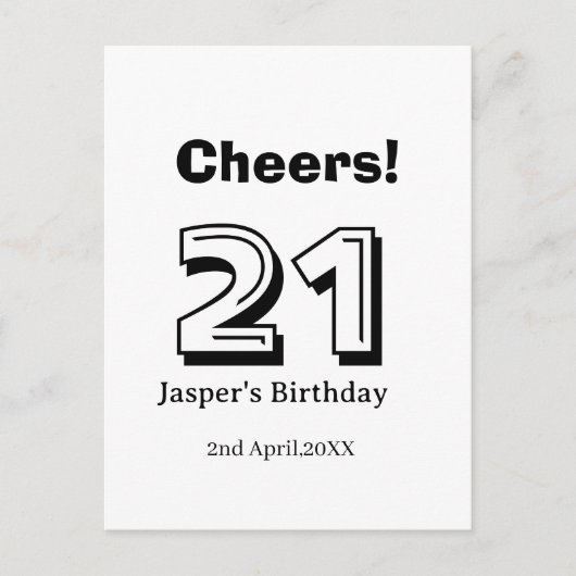 21歳の誕生日にお名前を大胆な文字で入れたギフト ポストカード (正面)
