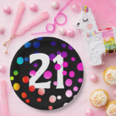 21歳の誕生日に輝く虹のドット ペーパープレート (パーティー)