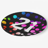 21歳の誕生日に輝く虹のドット ペーパープレート (アングル)